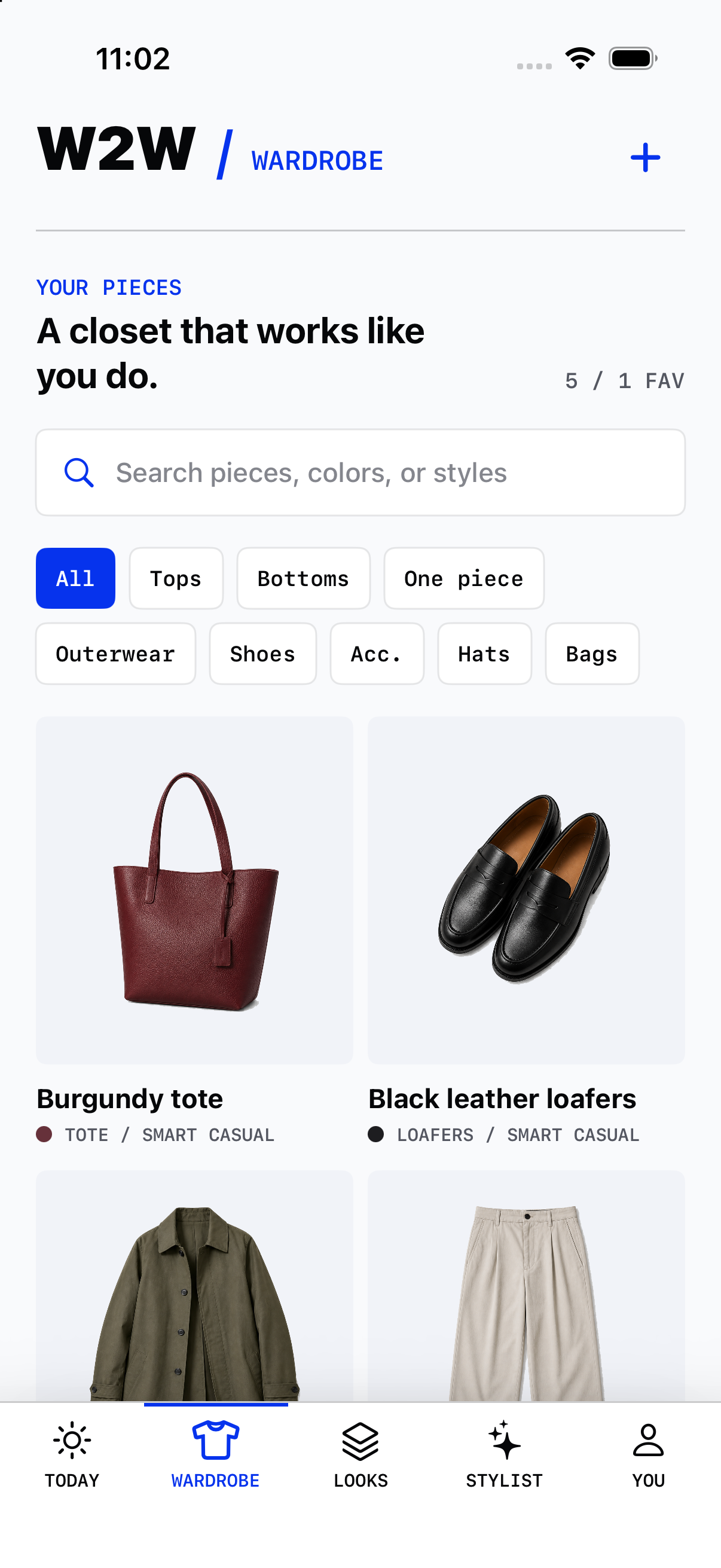 Actual development screenshot of W2W’s searchable wardrobe